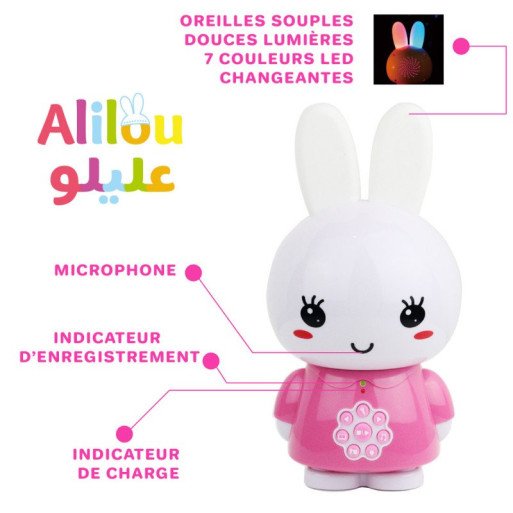 La Petite Lapinou Mouslim Rose : Alilou - Jouet et Veilleuse Ludo-éducatif - Haute Qualité de Son + 80 Minutes d'Audio - Led 7 C