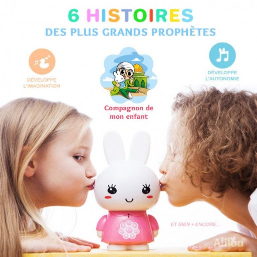 La Petite Lapinou Mouslim Rose : Alilou - Jouet et Veilleuse Ludo-éducatif - Haute Qualité de Son + 80 Minutes d'Audio - Led 7 C