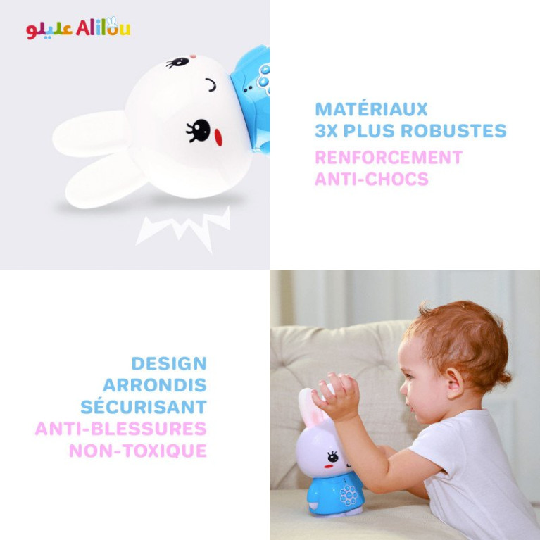 Le Petit Lapinou Mouslim Bleu : Alilou - Jouet et Veilleuse Ludo-éducatif - Haute Qualité de Son + 80 Minutes d'Audio - Led 7 C