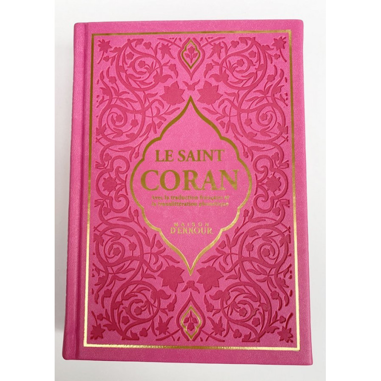 Le Saint Coran Rose - Couverture Daim - Pages Arc-En-Ciel - Français-Arabe-Phonétique - Maison Ennour