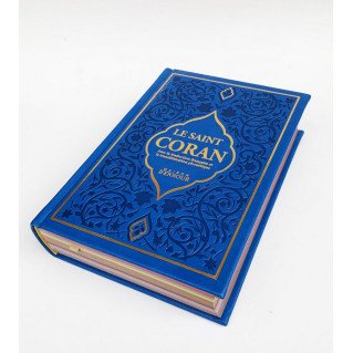 Le Saint Coran Bleu Roi - Couverture Daim - Pages Arc-En-Ciel - Français-Arabe-Phonétique - Maison Ennour