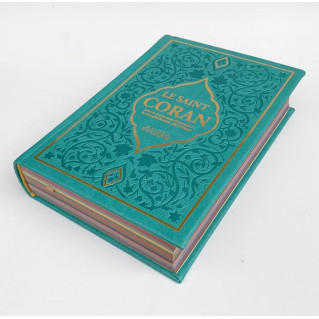 Le Saint Coran Vert Canard - Couverture Daim - Pages Arc-En-Ciel - Français-Arabe-Phonétique - Maison Ennour