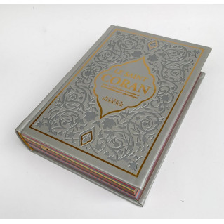 Le Saint Coran Gris Argenté - Couverture Daim - Pages Arc-En-Ciel - Français-Arabe-Phonétique - Maison Ennour
