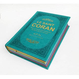 Le Saint Coran - Couverture Simili-DaimVert Canard - Pages Arc-En-Ciel - Arabe et Français - Format Moyen- 14,5 x 20.70 cm -