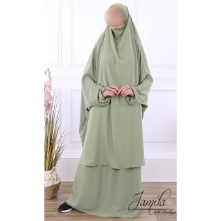 JIlbab 2 Pièces - Kaki Clair - Microfibre Léger - Jamila