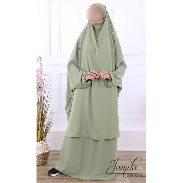 JIlbab 2 Pièces - Kaki Clair - Microfibre Léger - Jamila JIlbab 2 Pièces - Kaki Clair - Microfibre Léger - Jamila