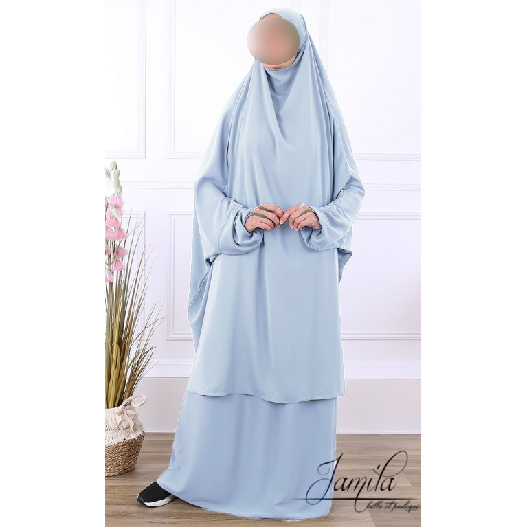 JIlbab 2 Pièces - Bleu Pastel - Microfibre Léger - Jamila JIlbab 2 Pièces - Bleu Pastel - Microfibre Léger - Jamila