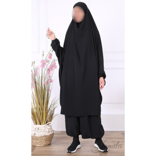 JIlbab 2 Pièces Sarouel - Noir - Microfibre Léger - Jamila