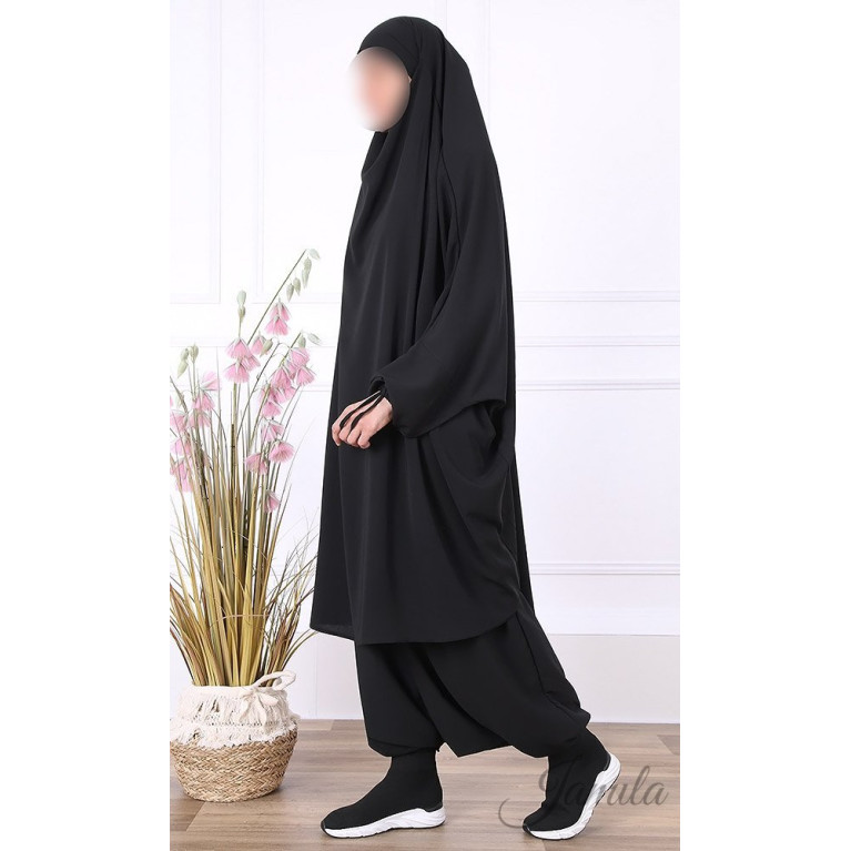 JIlbab 2 Pièces Sarouel - Noir - Microfibre Léger - Jamila JIlbab 2 Pièces Sarouel - Noir - Microfibre Léger - Jamila