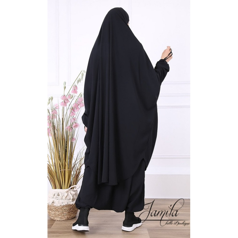 JIlbab 2 Pièces Sarouel - Noir - Microfibre Léger - Jamila JIlbab 2 Pièces Sarouel - Noir - Microfibre Léger - Jamila