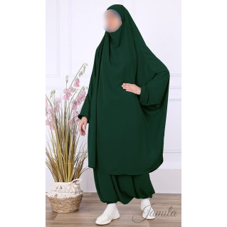 JIlbab 2 Pièces Sarouel - Vert Bouteille - Microfibre Léger - Jamila