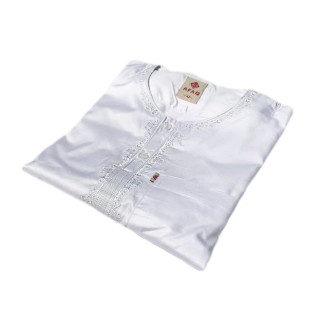 Qamis Afaq - Adolescents Blanc -Manche Longue + Pantalon - Sans Col - Tissu Glacé - du 36 au 50