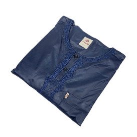 Qamis Afaq - Adolescents Bleu -Manche Longue + Pantalon - Sans Col - Tissu Glacé - du 36 au 50