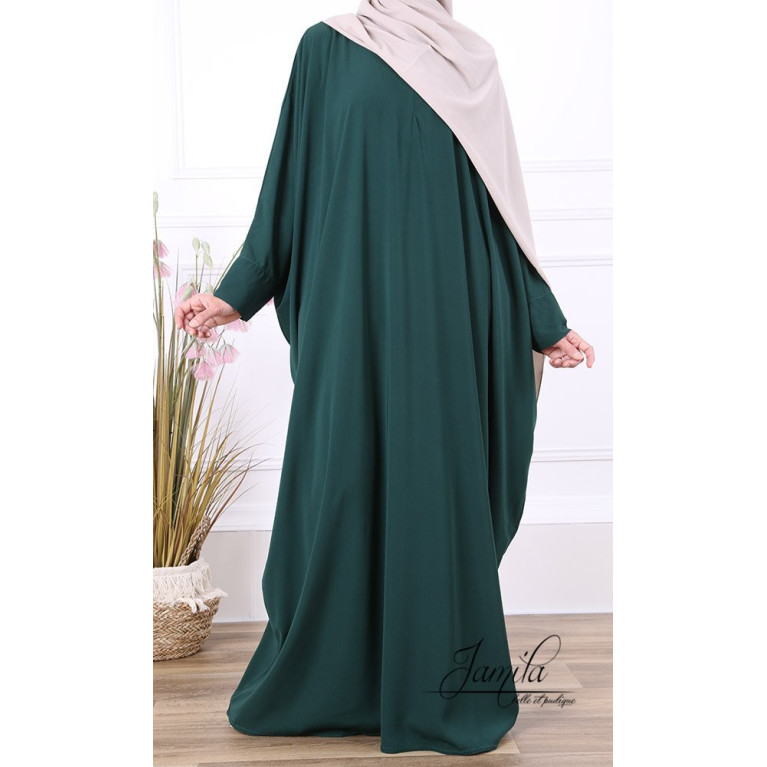 Abaya Papillon - Vert Bouteille - Microfibre Léger - Jamila