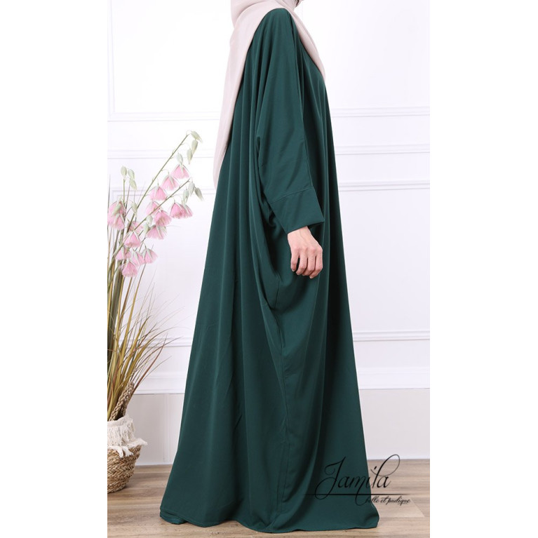 Abaya Papillon - Vert Bouteille - Microfibre Léger - Jamila