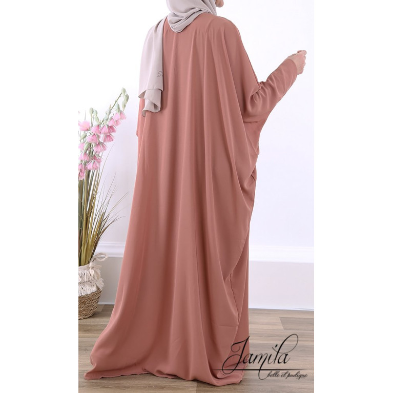 Abaya Papillon - Rose Saumon - Microfibre Léger - Jamila