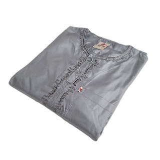Qamis Pakistanais Afaq - Enfants Gris - Manche Courte + Pantalon - Sans Col - Tissu Glacé - du 18 au 34