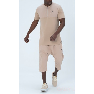 Tshirt Zippé et Pantacourt Beige, Ensemble Qaba'il : Aisance