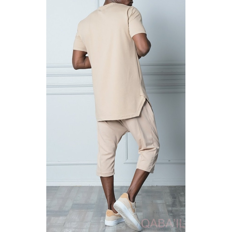 Tshirt Zippé et Pantacourt Beige, Ensemble Qaba'il : Aisance