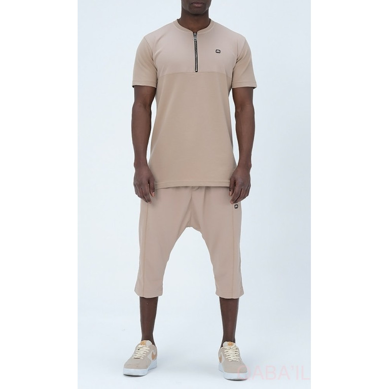 Tshirt Zippé et Pantacourt Beige, Ensemble Qaba'il : Aisance