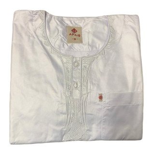 Qamis Pakistanais Afaq - Enfants Blanc -  Manche Longue + Pantalon - Sans Col - Tissu Glacé - du 18 au 34