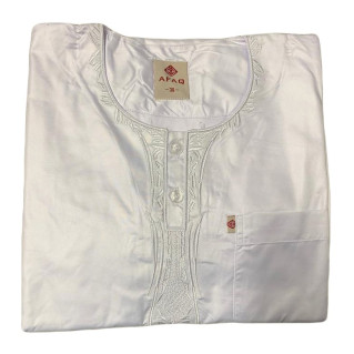 Qamis Pakistanais Afaq - Enfants Blanc - Manche Longue + Pantalon - Sans Col - Tissu Glacé - du 18 au 34