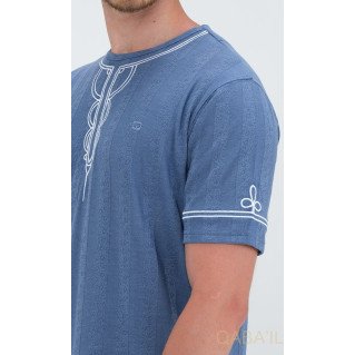 T-Shirt Brodé KAYS - Bleu Clair - Qaba'il : Manches Courtes