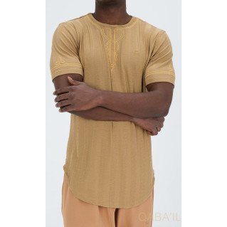 T-Shirt Brodé KAYS - Camel - Qaba'il : Manches Courtes