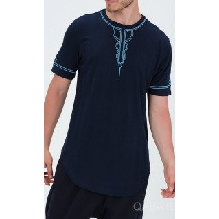 T-Shirt Brodé KAYS - Bleu Nuit - Qaba'il : Manches Courtes