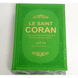 Le Saint Coran - Couverture Simili-Daim Vert - Pages Arc-En-Ciel - Arabe et Français - Format Moyen- 14,5 x 20.70 cm - Edti