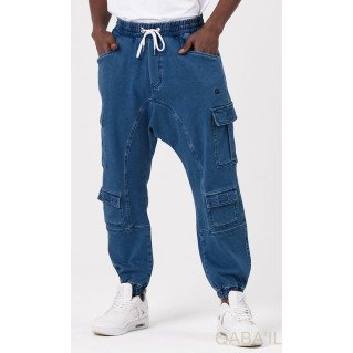 Sarouel Jean Cargo Stretch - Bleu Brut - Qaba'il