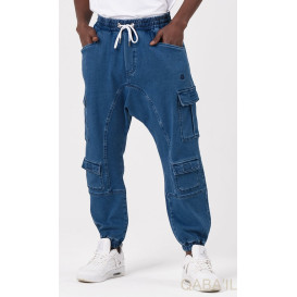 Sarouel Jean Cargo Stretch - Bleu Brut - Qaba'il