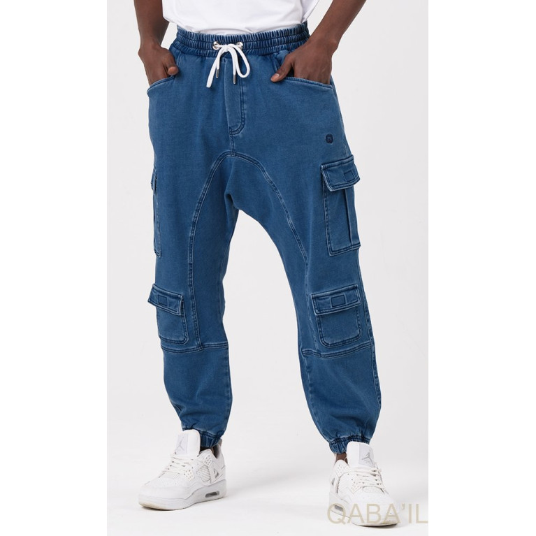 Sarouel Jean Cargo Stretch - Bleu Brut - Qaba'il