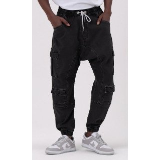 Sarouel Jean Cargo Stretch - Noir - Qaba'il