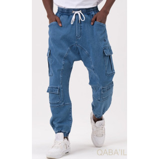 Sarouel Jean Cargo Stretch - Bleu Clair - Qaba'il