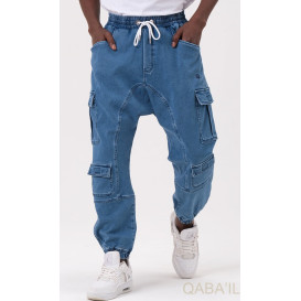 Sarouel Jean Cargo Stretch - Bleu Clair - Qaba'il