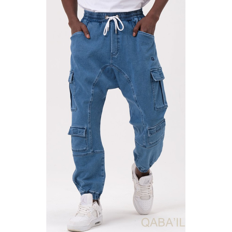 Sarouel Jean Cargo Stretch - Bleu Clair - Qaba'il