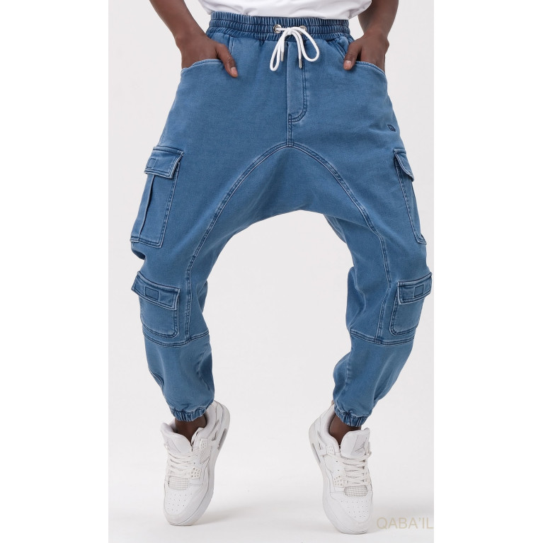 Sarouel Jean Cargo Stretch - Bleu Clair - Qaba'il