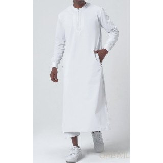 Qamis Long - Blanc et Broderie Blanc - Qaba'il : Sham