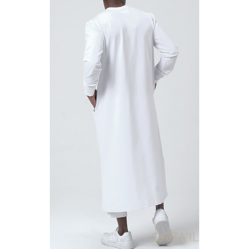 Qamis Long - Blanc et Broderie Blanc - Qaba'il : Sham Qamis Long - Blanc et Broderie Blanc - Qaba'il : Sham