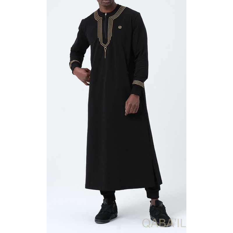 Qamis Long - Noir et Broderie Or - Qaba'il : Sham Qamis Long - Noir et Broderie Or - Qaba'il : Sham