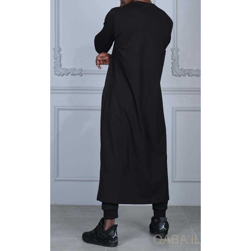Qamis Long - Noir et Broderie Or - Qaba'il : Sham Qamis Long - Noir et Broderie Or - Qaba'il : Sham