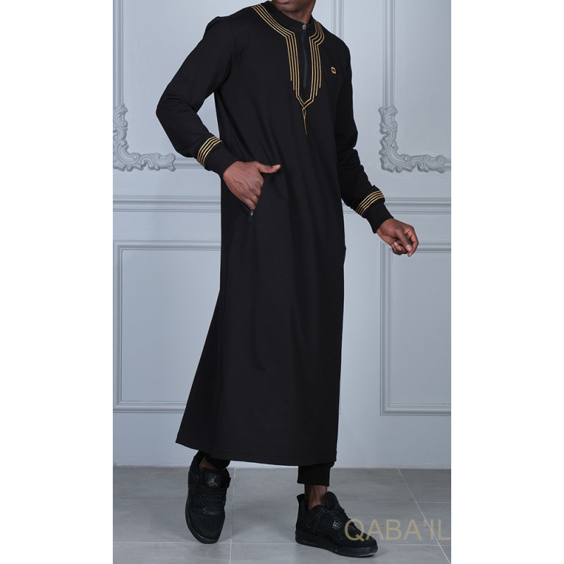 Qamis Long - Noir et Broderie Or - Qaba'il : Sham Qamis Long - Noir et Broderie Or - Qaba'il : Sham