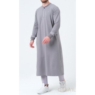 Qamis Long - Gris et Broderie Gris - Qaba'il : Sham