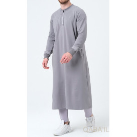 Qamis Long - Gris et Broderie Gris - Qaba'il : Sham