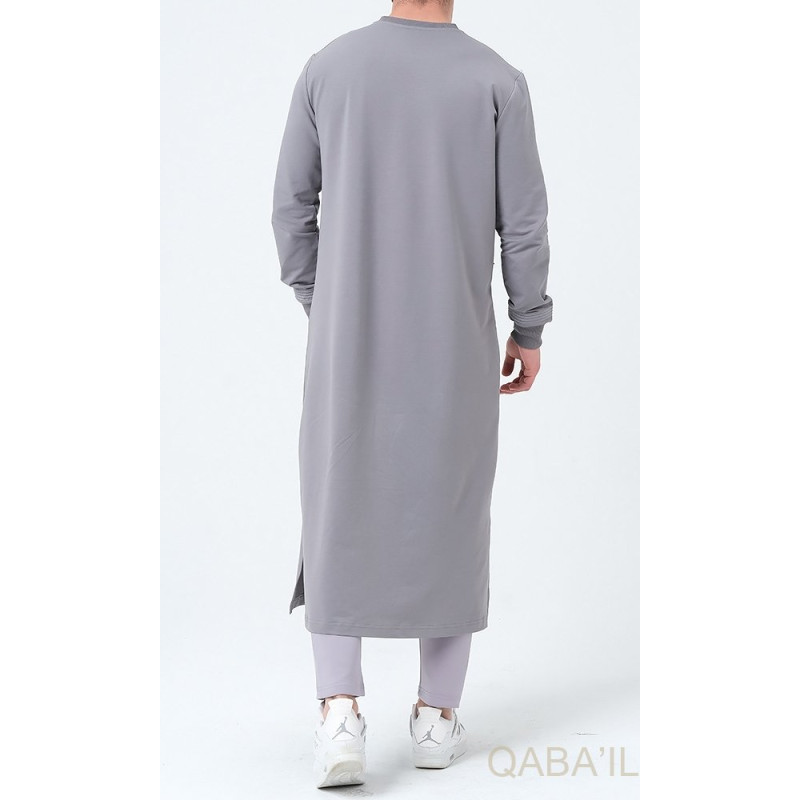 Qamis Long - Gris et Broderie Gris - Qaba'il : Sham Qamis Long - Gris et Broderie Gris - Qaba'il : Sham