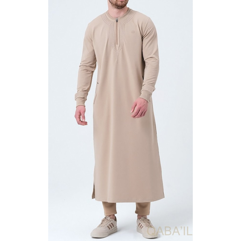 Qamis Long - Beige et Broderie Beige - Qaba'il : Sham Qamis Long - Beige et Broderie Beige - Qaba'il : Sham