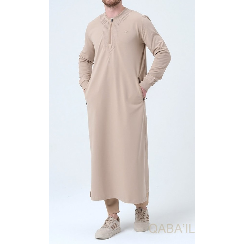 Qamis Long - Beige et Broderie Beige - Qaba'il : Sham Qamis Long - Beige et Broderie Beige - Qaba'il : Sham