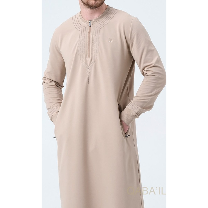 Qamis Long - Beige et Broderie Beige - Qaba'il : Sham Qamis Long - Beige et Broderie Beige - Qaba'il : Sham