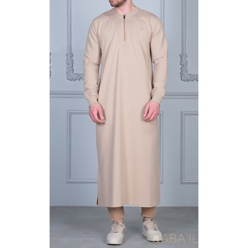 Qamis Long - Beige et Broderie Beige - Qaba'il : Sham Qamis Long - Beige et Broderie Beige - Qaba'il : Sham